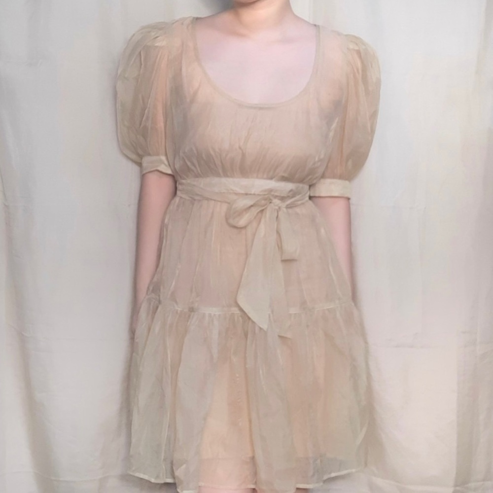 Danielle Bernstein Solid Organza Puff-Sleeve Mini Dress